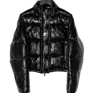 Courrèges Black Vinyl Logo Accent Puffer Jacket